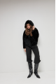 Stylish reversible black sheepskin coat with a hood made of natural sheepskin